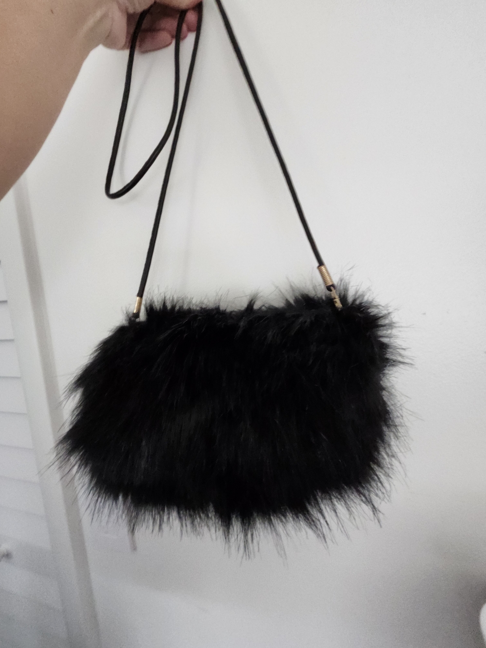 Black Faux Fur Crossbody Clutch with Slim Strap - Picture 2 of 2